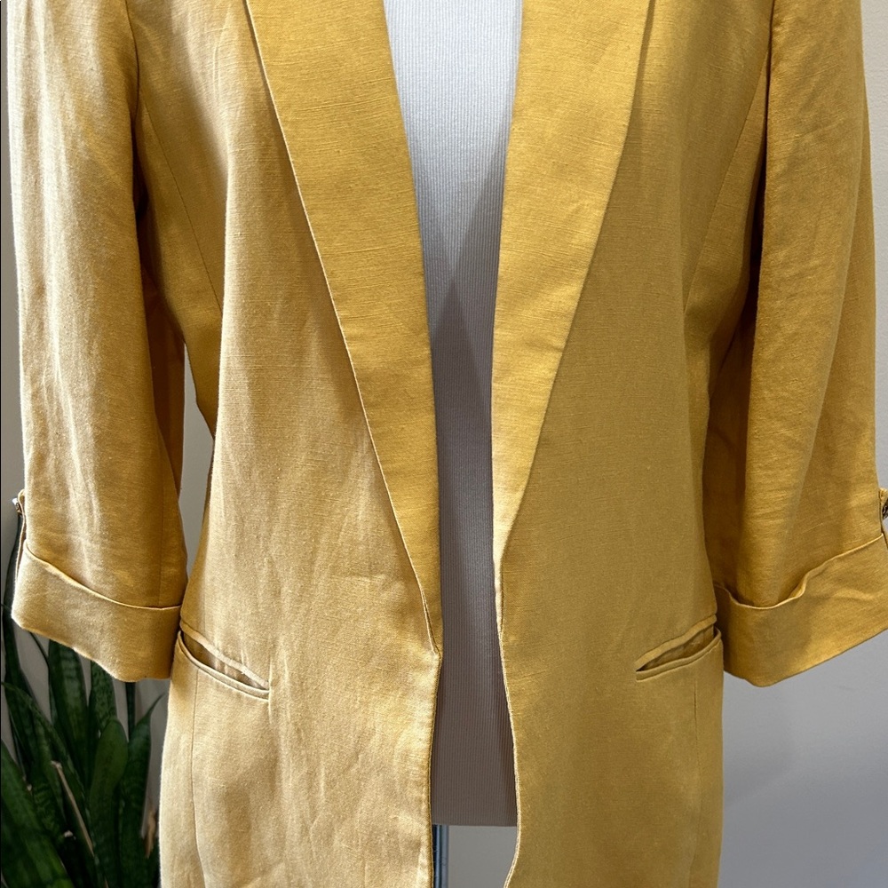 Calvin Klein Yellow Open Front Blazer Jacket - Picture 3 of 6